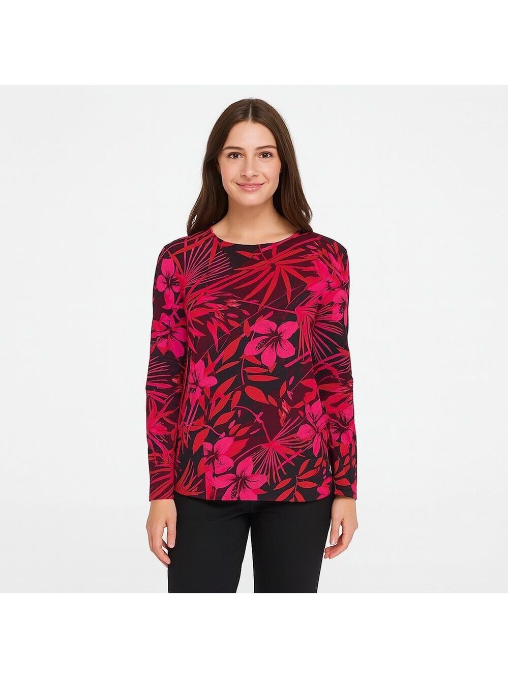 Sharon Anthony Floral Long Sleeve Top M | Pink Burgundy Black